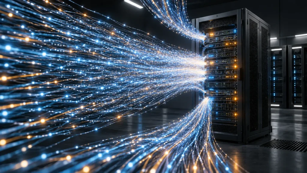 Иллюстрация DDoS-атаки: потоки запросов направлены к серверу